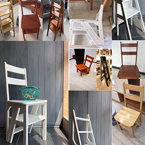 Escalera de madera natural portátil de 4 escalones con función de taburete y estantería 8