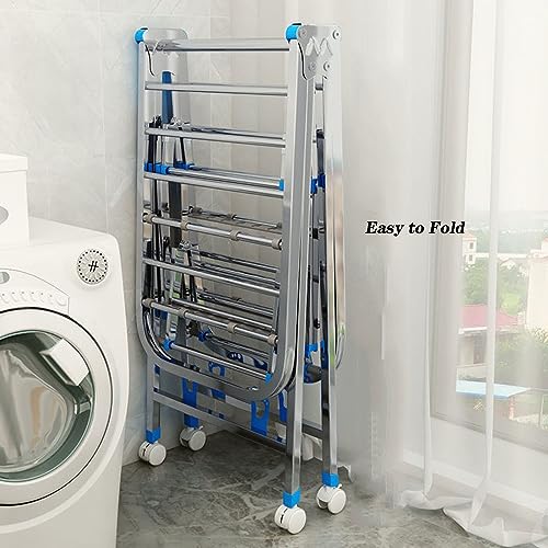 Foldable large capacity Stainless Steel Clothes Drying Rack with Wheels, 180cm Laundry Stand Organizer - Portable and Space Saving Garment Rack for Outdoor Use - Image 6