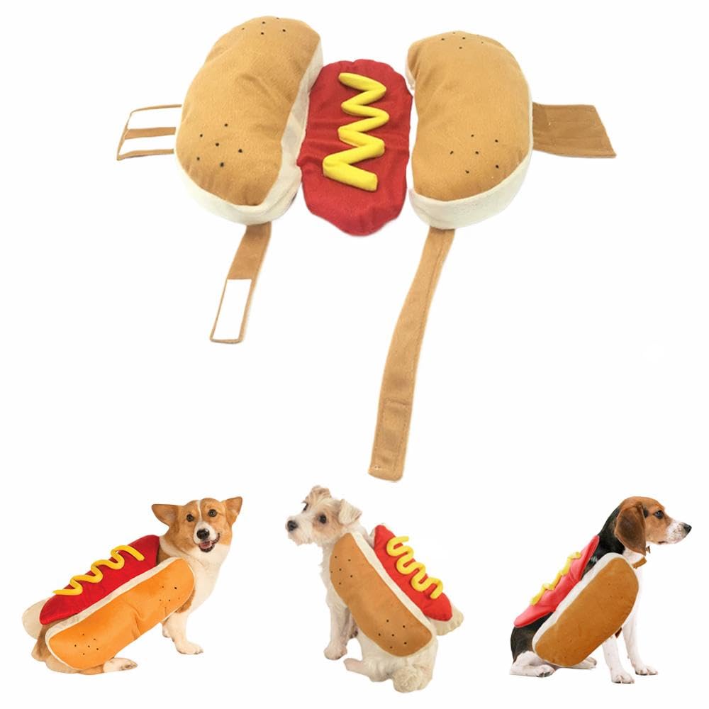 Dog Hot Dog Costume,Funny Food Halloween Dog Costumes Pet Cosplay Apparel,Warm Christmas Halloween Apparel Cosplay for Puppies Kitten Large Dogs (M)