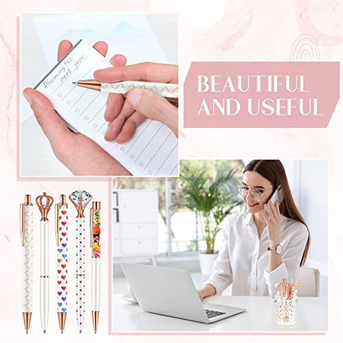 Image of Janmini Metal Crystal Glitter Ballpoint Pens for Journal, Black Ink Cute Cute Things, Novelty Gifts for Women Girls Birthday Home Office (White)