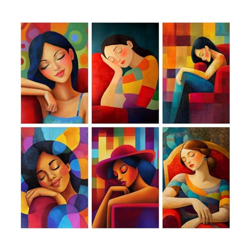Image of SiddArtify Modern Portrait Wall Art Prints Set - Colorful Woman Poster Decor for Living Room Bedroom Office - 8x12 Sticker Pack of 6