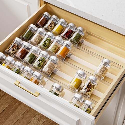 MIUKAA Acrylic Spice Drawer Organizer, 4 Tier - 8 Pack Seasoning Organizer for Drawer, Expandable...