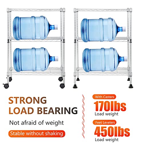 Image of BestOffice | 3-Tier Wire Storage Shelves with Wheels | 23x13x31 | Chrome | Adjustable Racks | Heavy-Duty Metal Shelf, Holds Upto 170 lbs | No-Tool Assembly | Ideal for Home & Garage Shelving