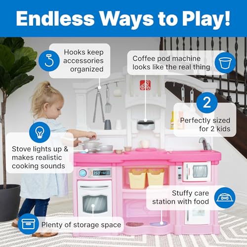 Step2 Fun with Friends Kids Kitchen Playset, Indoor/Outdoor Kitchenette, Interactive Play with Lights and Sounds, Durable Plastic, Includes 25 Piece Toy Accessories, Toddlers 2+ Years Old, Pink - image 3