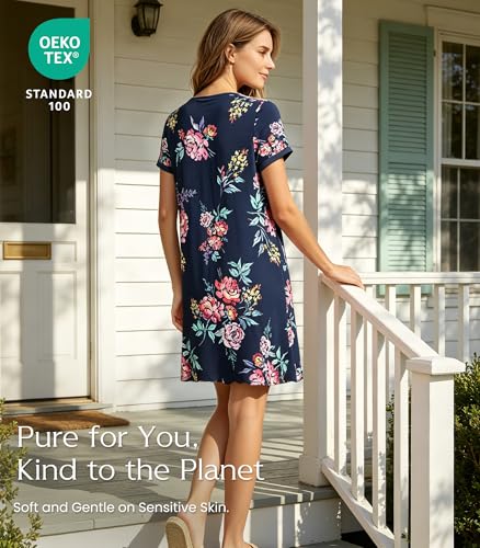 Image of NACHILA Nightgowns for Women-Viscose Made from Bamboo, Pleated Sleepwear.
