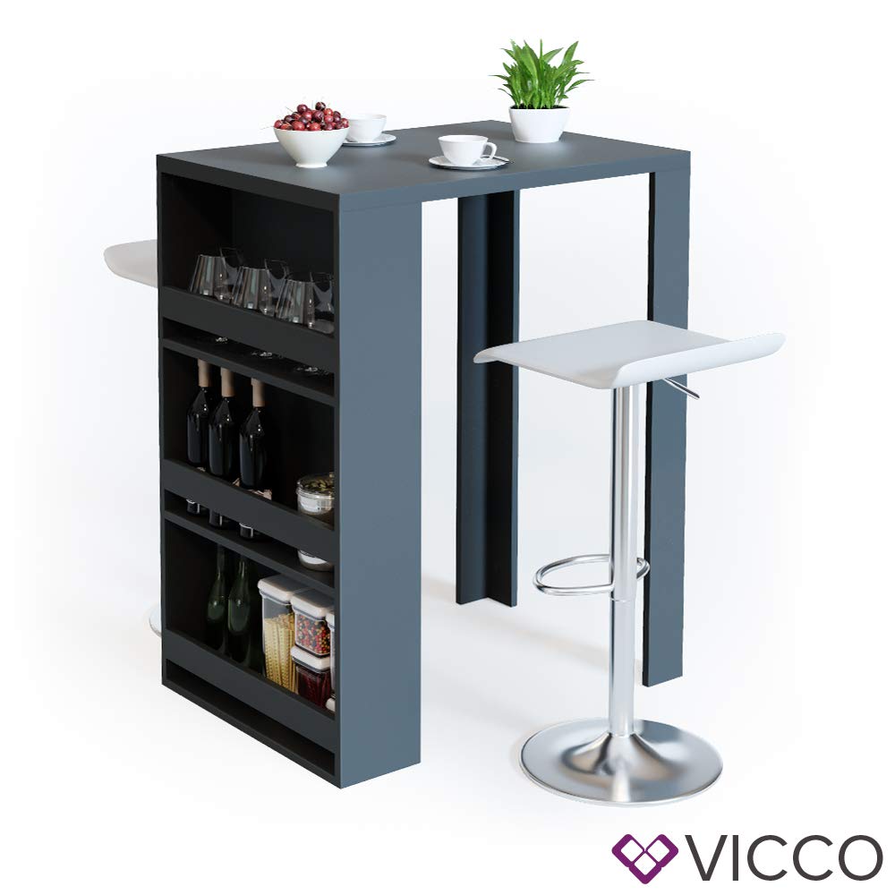 Vicco Tavolo bar alto, Antracite, 57 x 80 cm, con ripiani aperti per una conservazione salvaspazio