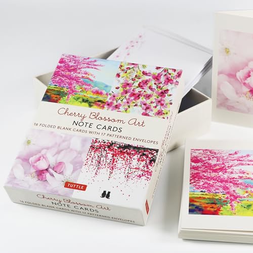 Cherry Blossom Art, 16 Note Cards: 16 Different Blank Cards with Envelopes in a Keepsake Box!