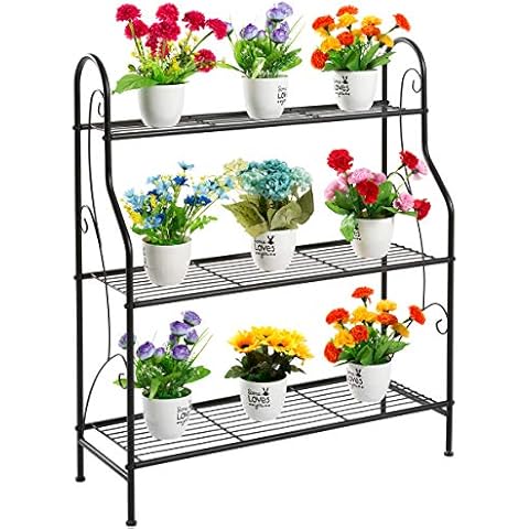 DOEWORKS 3 Tier Metal Plant Stand, Plant Display Rack,Stand Shelf, Pot Holder for Indoor Outdoor Use, Black Cover