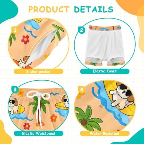 Bolaz Toddler Boys Swimwear Swim Trunks with Compression Liner 4T Surfboard Puppy4