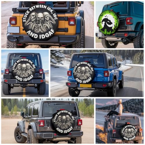 Image of GENANY Skull Scary Father's Day PVC Spare Tire Cover for RV Trailer, Waterproof, No Camera Hole, Size 14 Fits 24-27 Inch