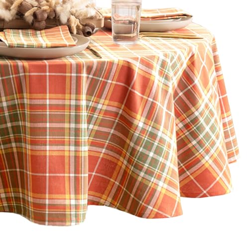 Elrene Home Fashions Hawley Plaid Fall/Harvest/Thanksgiving Cotton Round Tablecloth, 70"x70"