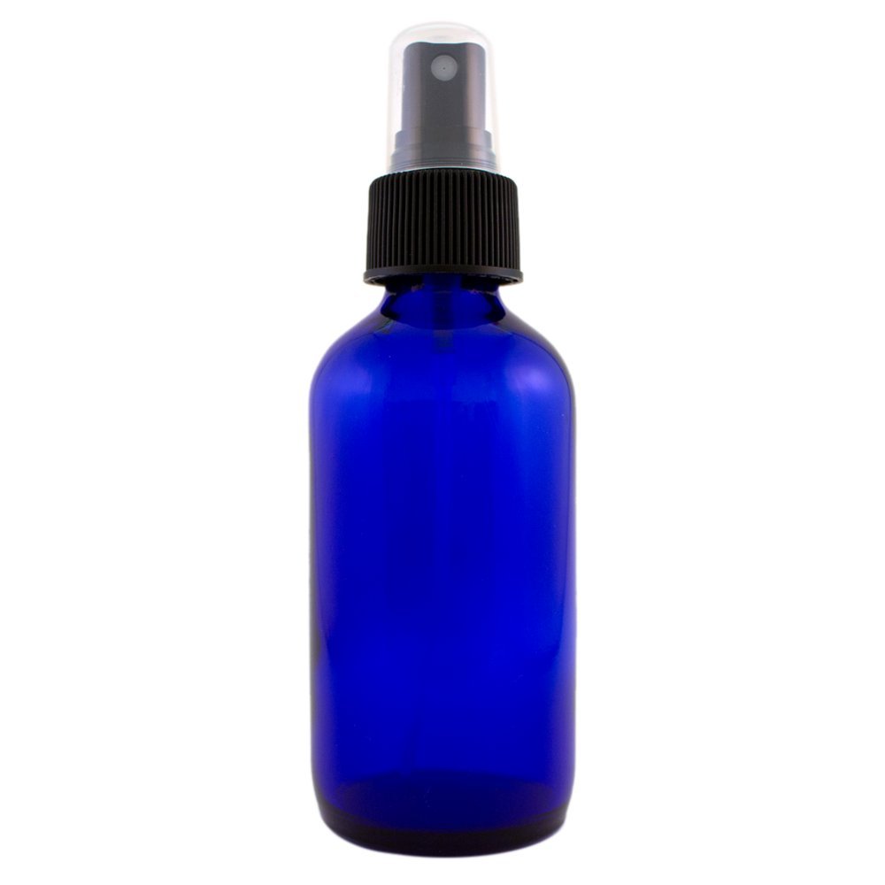 Blue 4oz Glass Bottle with Pump for Essential Oils (Black Spray)