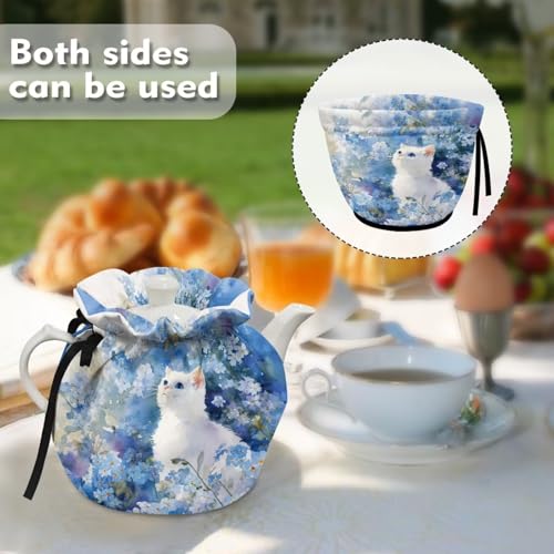Image of Xoenoiee Cat Cherry Blossom Blue Pattern Tea Cozy Tea Pot Cover Insulation Tea Cosy Teapot Dust Cover Teapot Warmer for Home Kitchen Teapot Covers