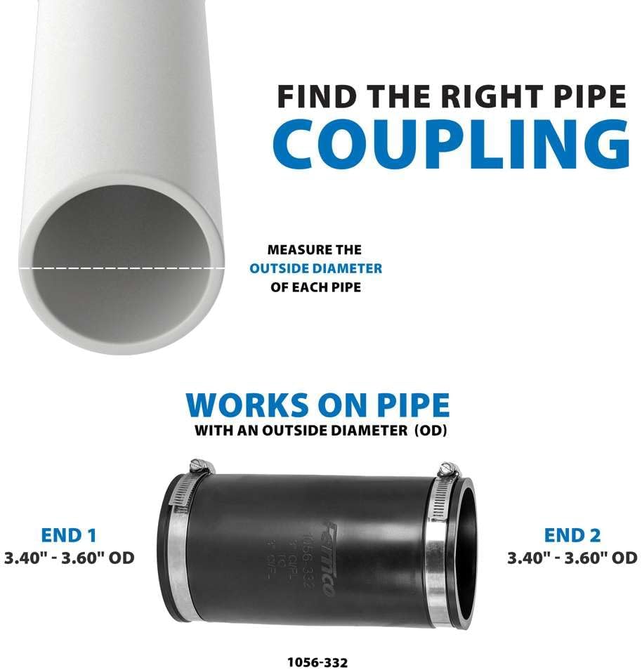 Fernco P1056-332 Xtra Long PVC Pipe Coupling for Cast Iron, Plastic or Steel to Cast Iron, Plastic or Steel Plumbing Connections