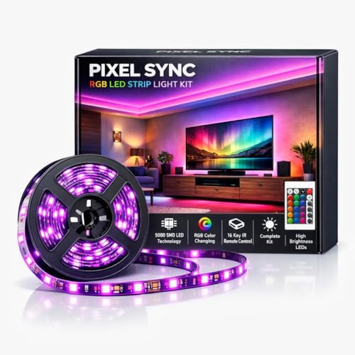 Image of RGB LED Strip Light 5M | 5050 SMD | 60 LEDs /M | 12V Plug & Play Kit with 24-Key IR Remote | Color Changing LED Lights for Room, Gaming Setup, TV, Home Decor(IR - Remote ONLY)
