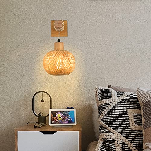 Rattan Wall Sconce Lighting - Frideko Rattan Lamps For Bedroom, Farmhouse Rustic Wall Sconces, Wall Mount Light Fixture Indoor, Boho Vintage Sconces Wall Lighting For Living Room(Bulb Not Included) #TOP1