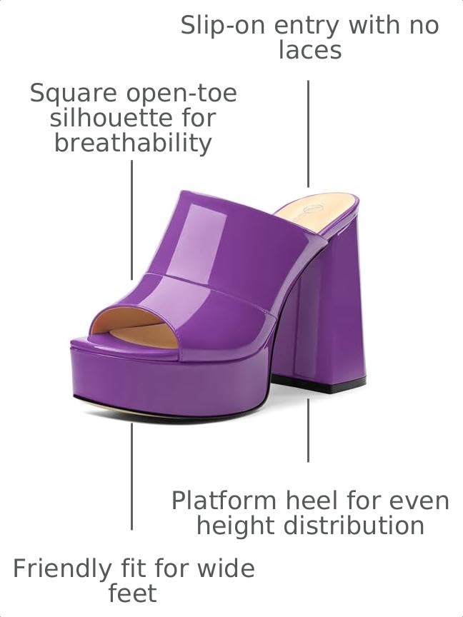 Image of Women Square Open Toe Platform Chunky Heel Slide Sandals | Slip On High Heel Dress Sandals, Elegant Formal Footwear For Wedding Club Evening Party Events