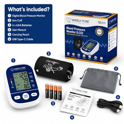 Image of Widely Pure Fully Automatic Digital Blood Pressure Monitor With Intellisense Technology With 4 Battries and USB Type C Cable Powered For Most Accurate Measurement