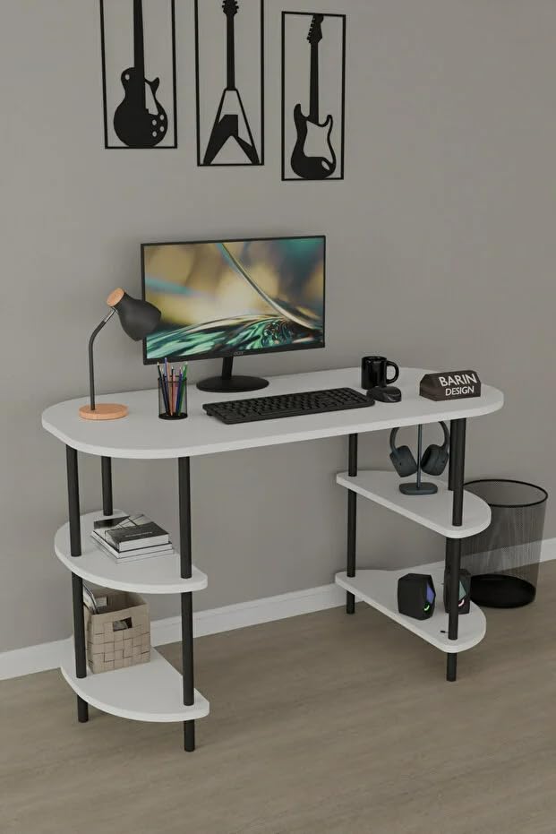 Çok Amaçlı Çalışma Masası - Kitaplıklı Bilgisayar Masası, Ofis Masası, Ders Çalışma Masası, Modern Yazı Masası Beyaz