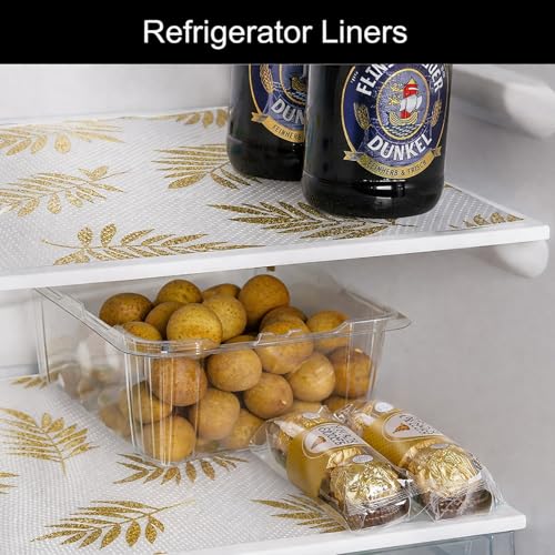 Image of SHOPPOFOBIX Kitchen Mat EVA Food Grade Multipurpose Washable Anti Slip Mat /Sheet for Fridge, Shelf Liner, Table, Kitchen Drawer mat (Golden Leaf)