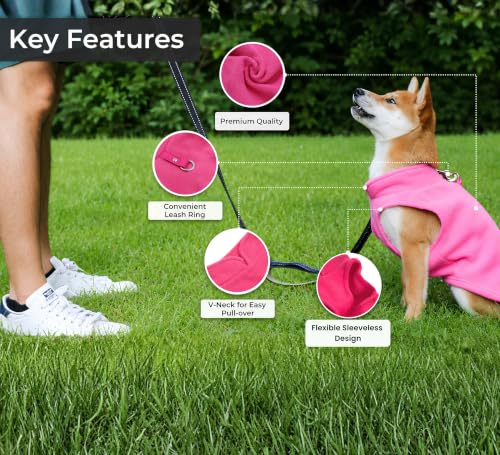 Image of JACKO & CO - Fleece Vest Dog Sweater with Leash Ring - Soft, Warm & Lightweight Pullover Coat for Small & Medium Dogs, Puppies & Cats - Cozy Fall /Winter /Spring Pet Jacket (Pink, XX-Large 25-35lbs)