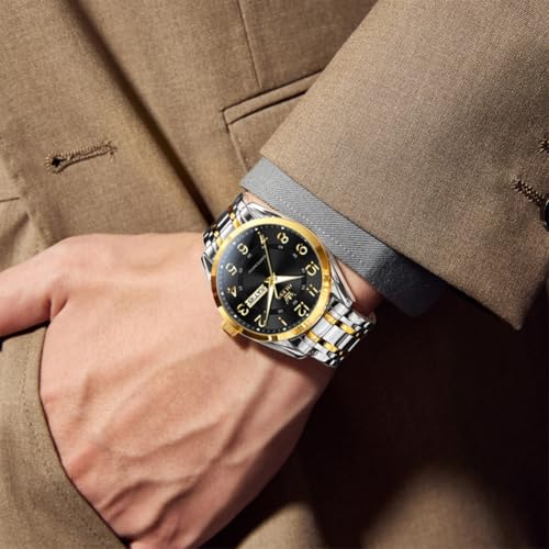 Image of OLEVS Mens Watches Business Large Numer Easy to Read Quartz Watch Stainless Steel Waterproof Luminous Date Casual Male Watch