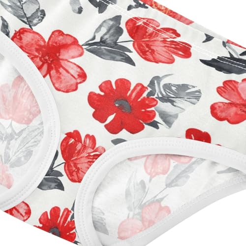 Cotton Toddler Underwear Custom Red Flower Gray Floral Girl Panties Cute Artistic Undies Kids Briefs 2t4
