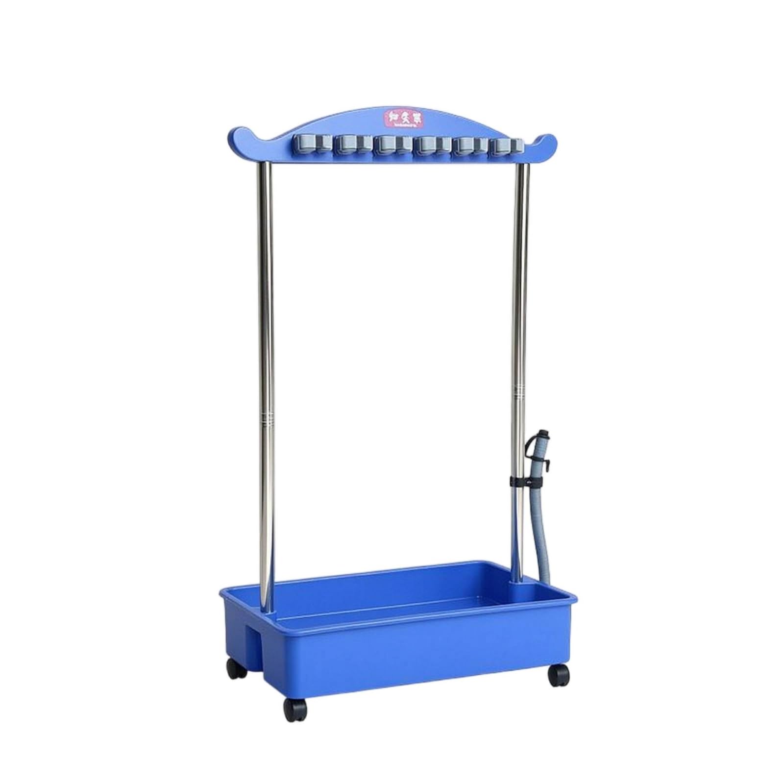Organizador Fregonas con Ruedas Resistente Portaescobas y Fregonas sin Óxido Carrito Limpieza con Ruedas para Hoteles, Lavanría, Azul, 70cm