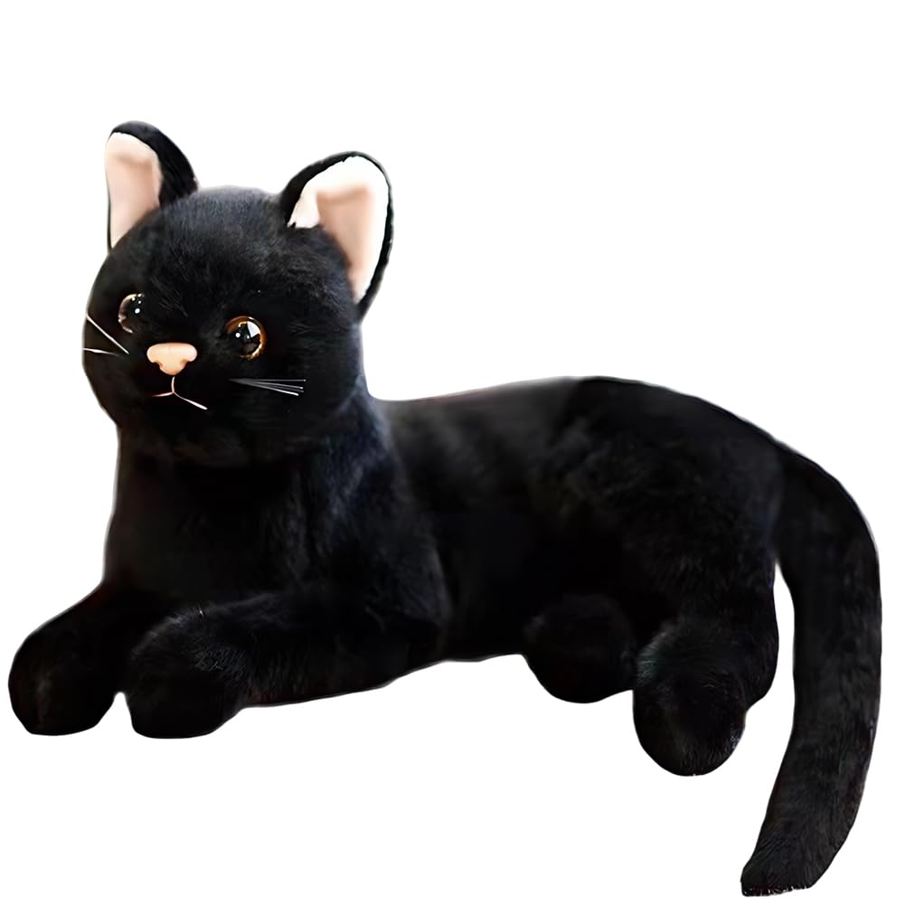 Muñeca Gato Negro, Juguete de Peluche en Forma de Ga-to, Figura de Realista para Animales de Peluche de Gato Negro, Juguete de PE-luche, Regalo de Cumpleaños para Niños, 30cm