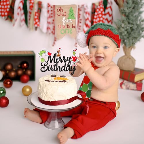Zhuoweism ZW885-BLACK 1 Pcs Grinch Merry Birthday Cake Topper Assembled Glitter Xmas Dog Grinch Hand Merry Christmas Cake Pick For Christmas Theme Baby Shower Birthday Party Cake Decorations Supplies Black thumb #4