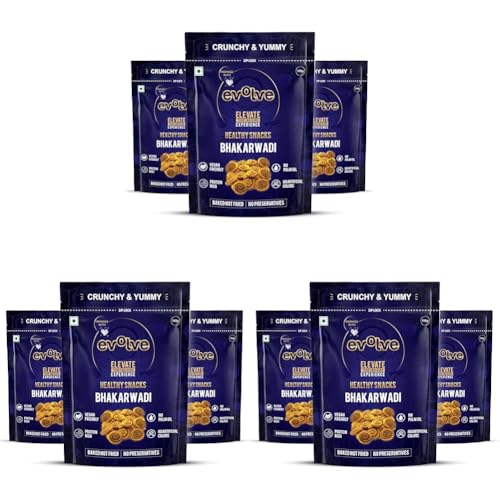 Image of Evolve Baked Bhakarwadi Healthy Snacks for Adults, Kids | Gluten Free, No Artificial Colors & Preservatives, Freshly Made, Ready to Eat, Crunchy Masala Flavor - 100g Pack of 9