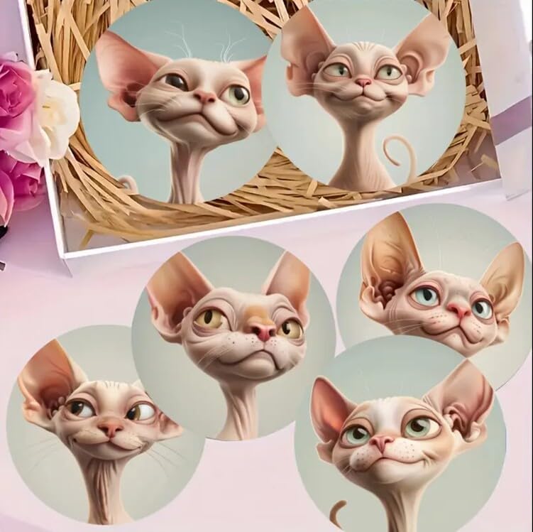 Sphynx Kedi Desenli Bardak Altlığı Seti, 6 Parça, Ahşap Malzeme, Kahve ve Çay için, Ev Dekorasyonu - Görsel 3