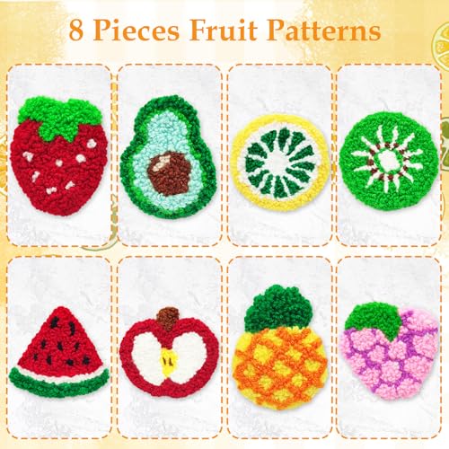 Image of Soleeya Punch Needle Kits Adults Beginner 8 Pcs Punch Needle Coaster Kit Fruit Patterns Stitching Punch Embroidery Including Yarn Hoop Needle and Video Tutorials, Rug Tufting Coaster DIY Craft Gifts