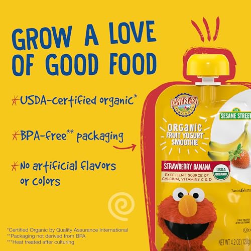 Organic Yogurt Smoothie Pouches for Toddlers 24 Months+, Strawberry Banana, Fruit Yogurt, 4.2 oz Resealable Pouch, Pack of 12