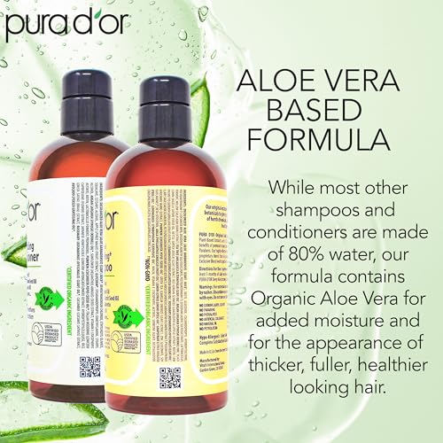 PURA D'OR Gold Label Anti-Thinning Deep Moisturizing Therapy Shampoo & Conditioner Set, Clinically Tested Effective Solution, Infused with Organic & Natural Ingredients for All Hair Types, Men & Women