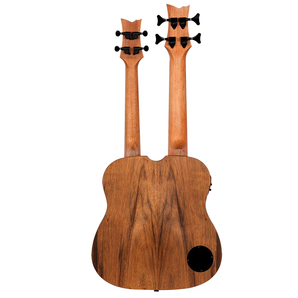 Ortega Guitars Double Neck Ukulele Elettro-Acustico – Tenor, Ukebass – Custom Built Series – Gig Bag Inclusa – Paldao, Natural (HYDRA-BSTE)