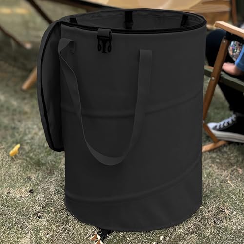 QJXX Pop up Camping Trash can with lid,Collapsible 24 Gallons Trash can with Sorting Clips,Garden Garbage Bag with Lid,Lawn and Leaf Bags - Reusable Yard Waste Bags (Black)