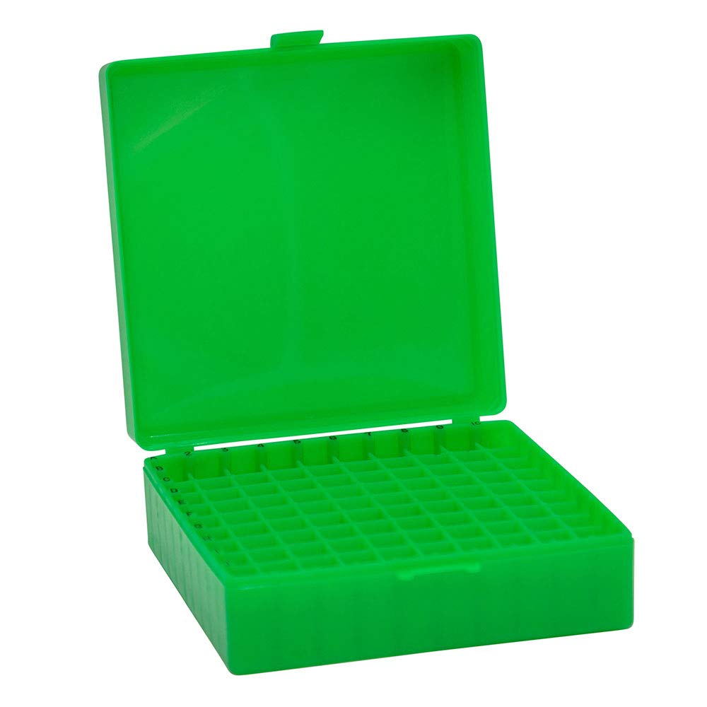 100 Tube Storage Box, Green, 100Place, 2inch Height, 5 Hinged Boxes