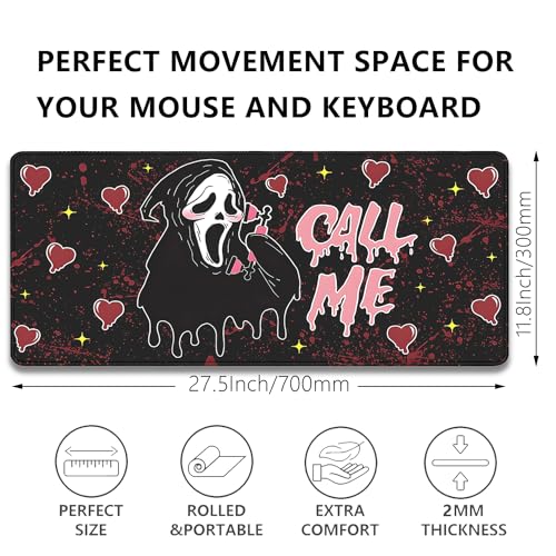 Image of Call Me Mouse Pad Ghostface Desk Pat,Mouse Mat Large Desk Mat for Desktop,Stitched Edges Non-Slip Waterproof Rubber Base Mous Mat for Office Computer Keyboard Laptop and Home(27.5X11.8 in)