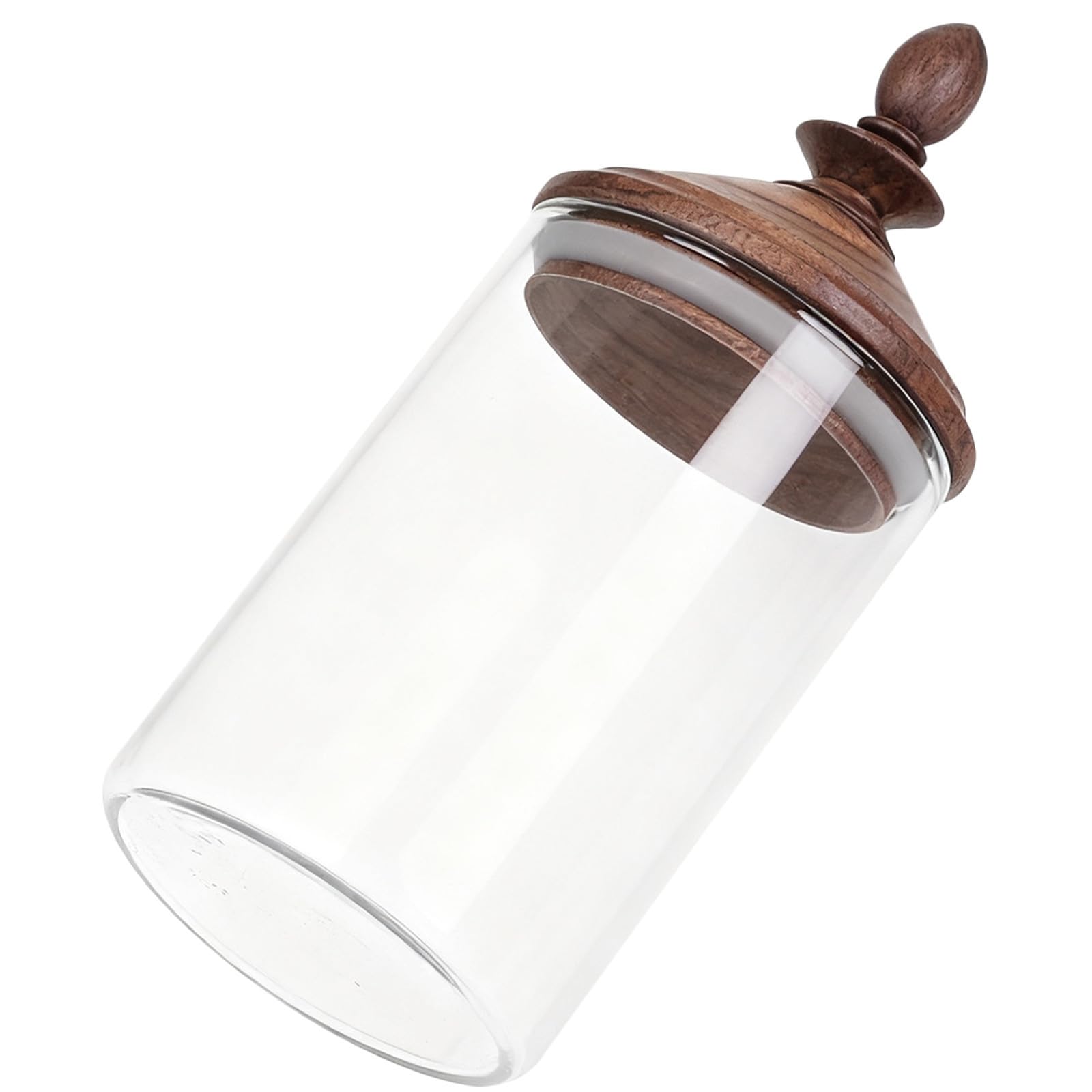 INOOMP Tarro de Cristal Vintage de 550ml con Tapa de Madera en Forma de Torre, Frasco Hermético para Conservar Alimentos Frescos en Cocina y Colección Rústica