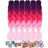 Liliyab Braiding Hair, Pink Braiding Hair Pre Stretched, Easy Crochet Braids, Soft Rainbow Colors Sy