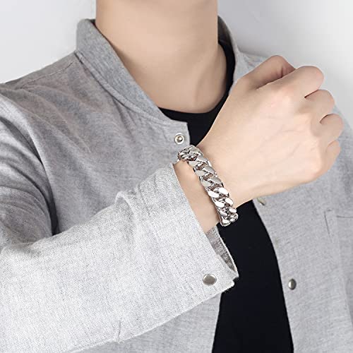 H&Beautimer 925 Sterling Silver Italian Handmade - 0.25-0.5'' Classic Miami Cuban Chain Bracelet For Men - Party Fine Jewelry Original Silver Bracelet 7-10'' Length3