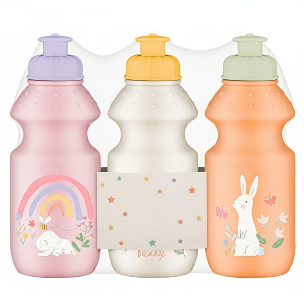 AAMEN Fun Animal Pull Top Sports Bottles for Kids, Leakproof Hydration Water Bottle for School & Travel, Squeeze Drink Containers for Boys & Girls (Rabbit)