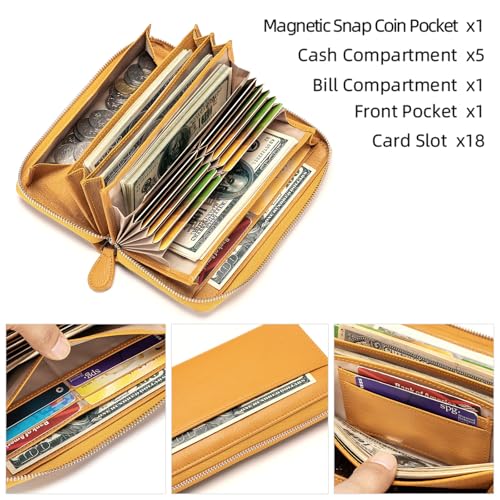 Image of RFID Blocking Womens Zipper Wallet Leather Large Capacity Billfold Clutch Zip Around Wallets for Women