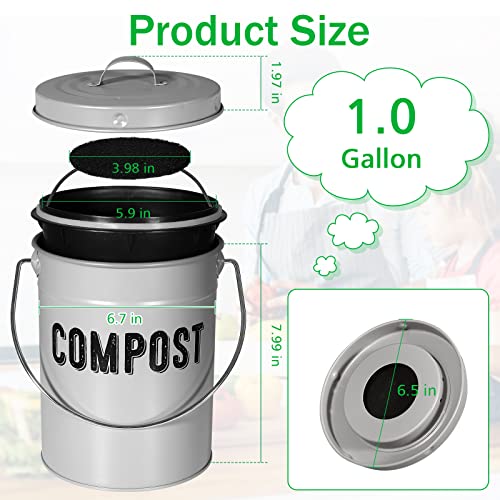 Compost Bin Kitchen Counter, Durmmur 1.0 Gallon Indoor Kitchen Compost Bin, Compost Pail, Countertop Compost Bin With Lid Sealed For Waste Food, Compost Bucket, Easy Clean Compost Container #TOP1