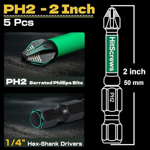 Image of Anti Slip Phillips Bits #2-2 Inch, 2026 New Laser-Etched Anti-Slip, S2 Steel Magnetic PH2 Impact Bit, 1 /4 inch Hex Drive, For Carpentry and Heavy-Duty Repairs | 5 Pack