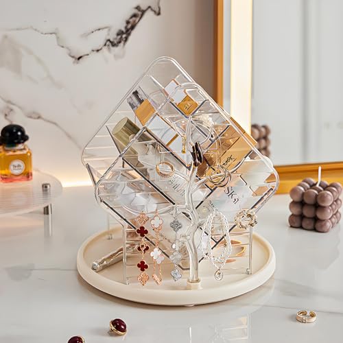 360 Rotate Makeup Holder Organizer Large Capacity Cosmetic Storage Unit for Vanity Brushes Lipsticks Perfumes Skincare (Clear)
