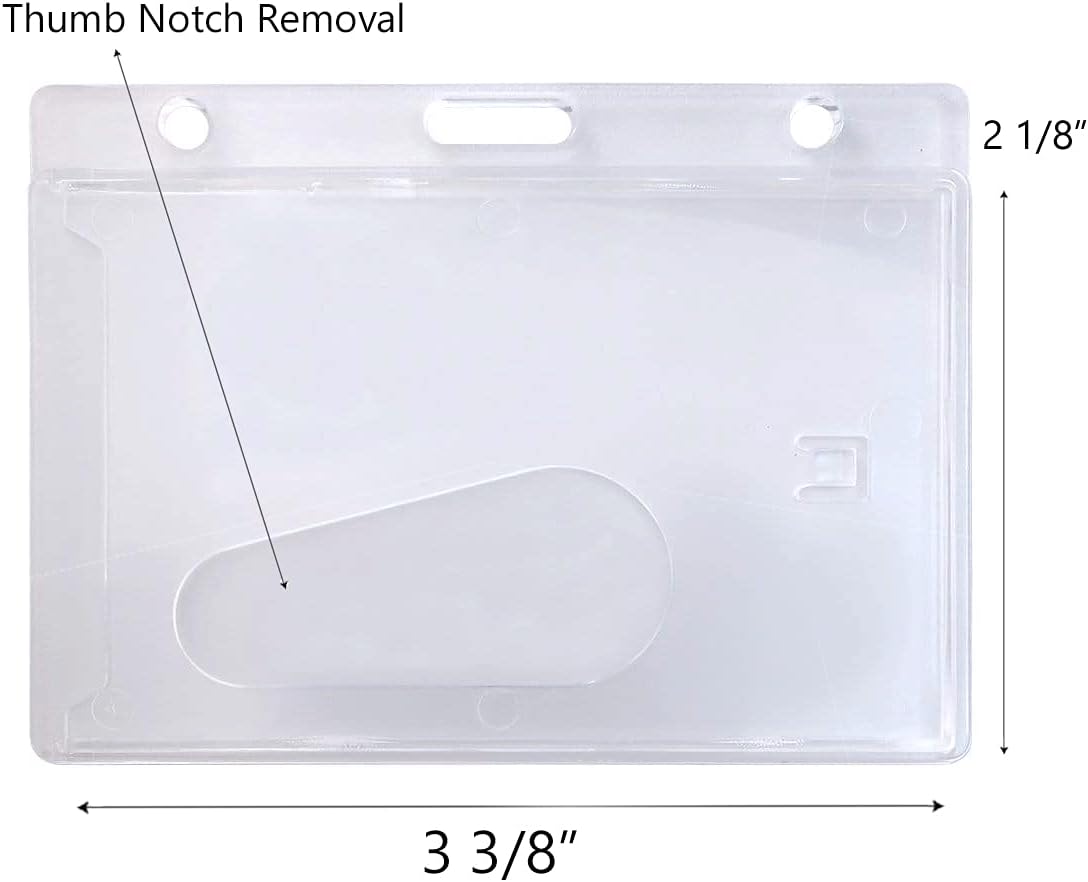 Bulk 50 Pack - Heavy Duty Horizontal Plastic Badge Holder with Thumb Slot Card Removal - Landscape Rigid/Hard I'd Case Keycard Protector - Clear Frosted Cover by Specialist ID