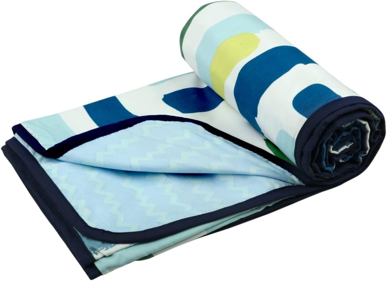 BSB HOME Pure Cotton Reversible Dohar Double Bed Size | AC Blanket | Soft Light-Weight Bed Blanket (88 x 90 inch, Grey Blue & White, Pack of 1)