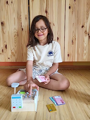 Image of Wooden Cash Register Set by Small Foot - Includes Push Buttons, Credit Card, Scanner & Paper Money - Social, Educational and Imaginative Development - Ages 3+ Years